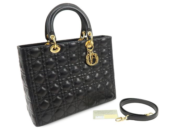 Christian Dior Lady Dior Cannage Leather 2Way Bag Hand Bag Black - vista 12