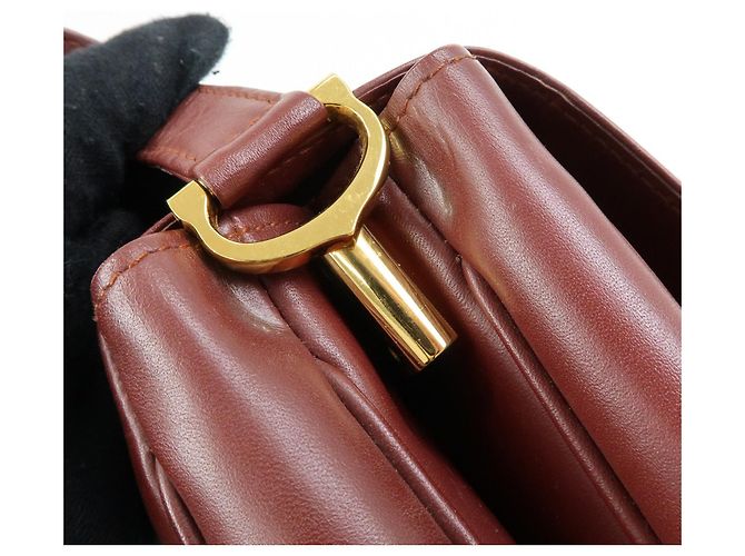 Borsa a tracolla e a spalla in pelle Must de Cartier Bordeaux - vista 16