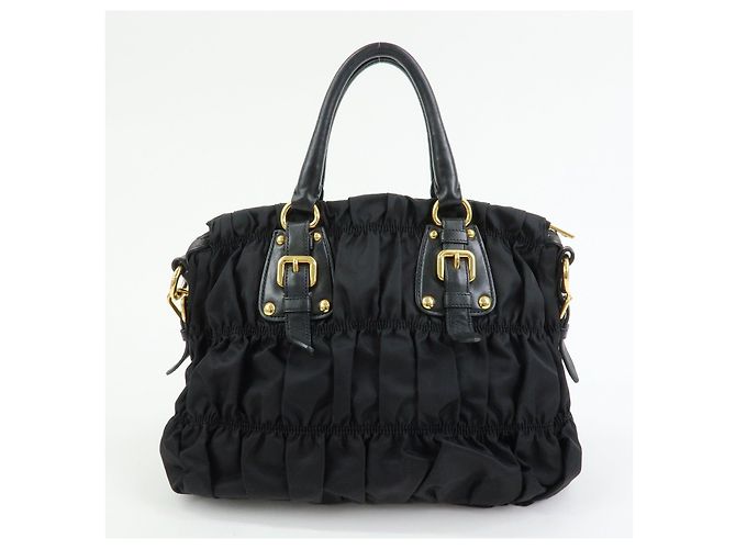 PRADA Borsa Tote e a Spalla 2WAY in Nylon e Pelle TESSUTO GAUFRE Nera BN1792 - vista 2