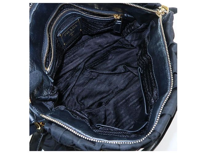PRADA Borsa Tote e a Spalla 2WAY in Nylon e Pelle TESSUTO GAUFRE Nera BN1792 - vista 21