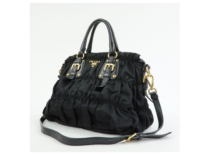 PRADA Borsa Tote e a Spalla 2WAY in Nylon e Pelle TESSUTO GAUFRE Nera BN1792 - vista 3