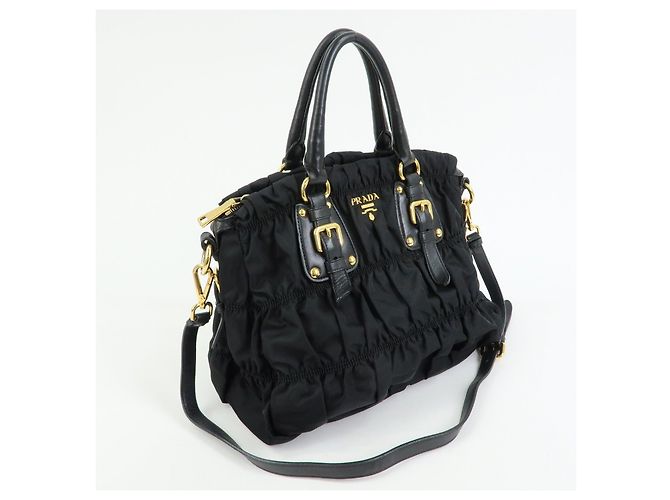 PRADA Borsa Tote e a Spalla 2WAY in Nylon e Pelle TESSUTO GAUFRE Nera BN1792 - vista 4