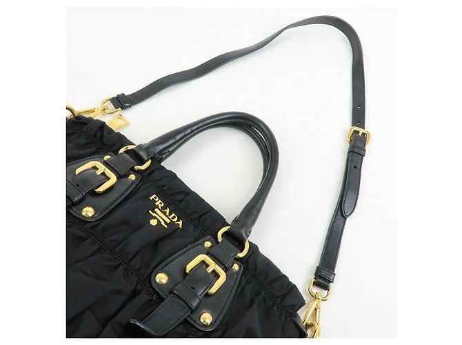 PRADA Borsa Tote e a Spalla 2WAY in Nylon e Pelle TESSUTO GAUFRE Nera BN1792 - vista 6
