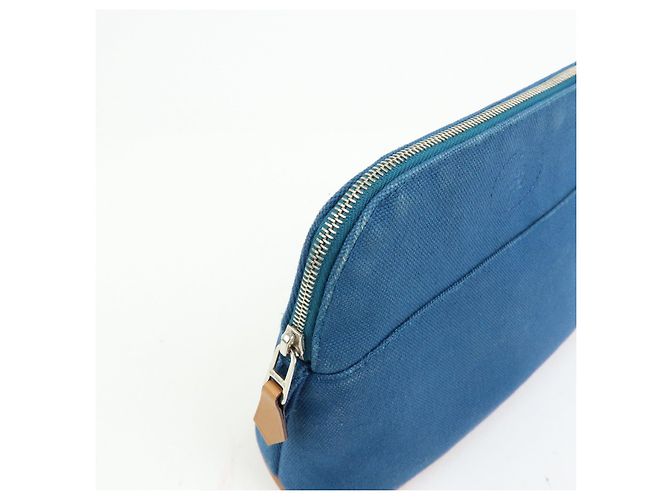 Hermès HERMES Bolide Mini Neceser de piel y algodón Blue - vista 11