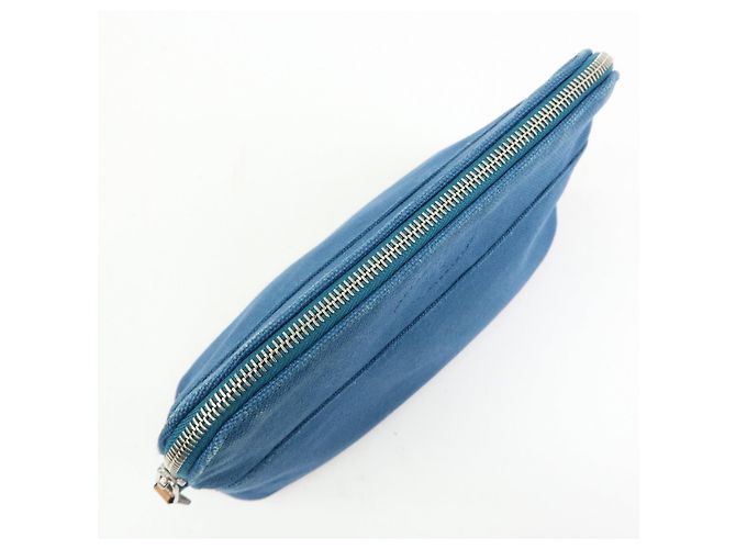 Hermès HERMES Bolide Mini Neceser de piel y algodón Blue - vista 12