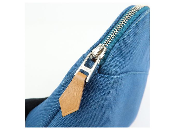 Hermès HERMES Bolide Mini Neceser de piel y algodón Blue - vista 13