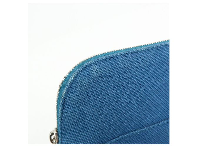 Hermès HERMES Bolide Mini Neceser de piel y algodón Blue - vista 14