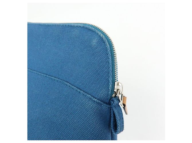 Hermès HERMES Bolide Mini Neceser de piel y algodón Blue - vista 16