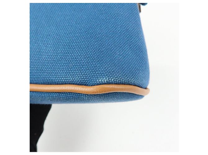 Hermès HERMES Bolide Mini Neceser de piel y algodón Blue - vista 17