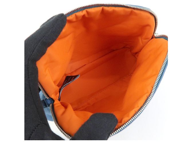 Hermès HERMES Bolide Mini Neceser de piel y algodón Blue - vista 19