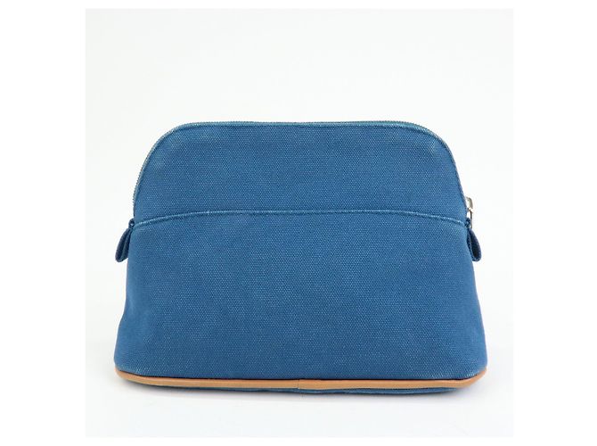 Hermès HERMES Bolide Mini Neceser de piel y algodón Blue - vista 2