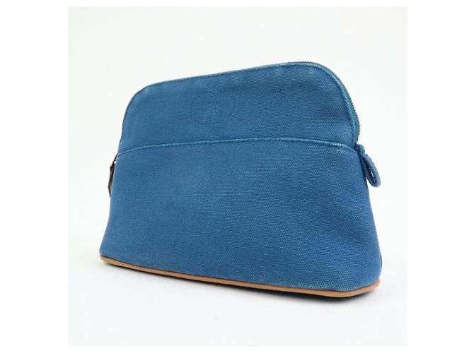 Hermès HERMES Bolide Mini Neceser de piel y algodón Blue - vista 3