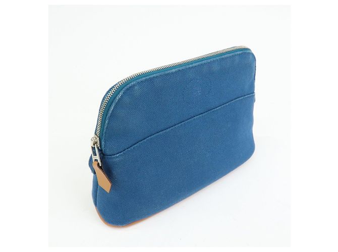 Hermès HERMES Bolide Mini Neceser de piel y algodón Blue - vista 4