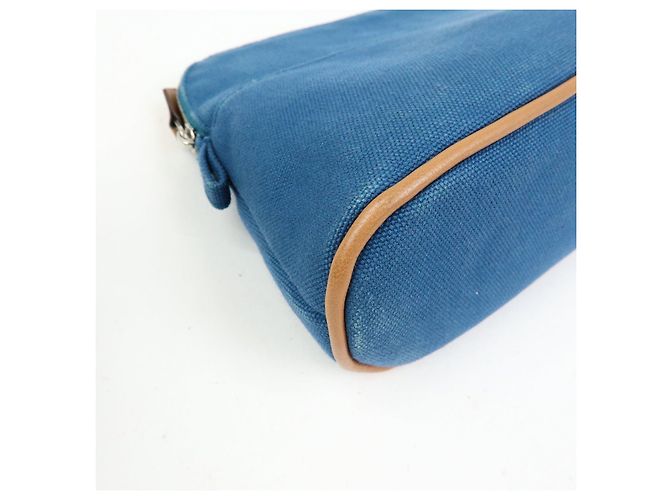 Hermès HERMES Bolide Mini Neceser de piel y algodón Blue - vista 6