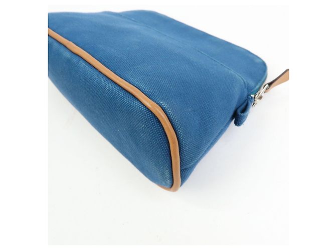 Hermès HERMES Bolide Mini Neceser de piel y algodón Blue - vista 9