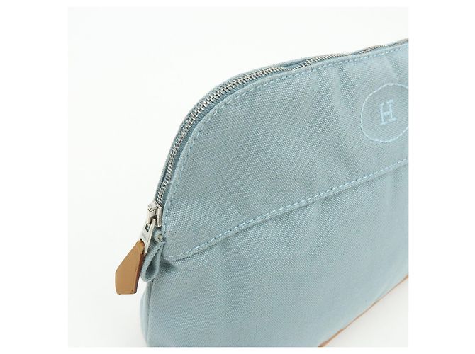 Hermès HERMES Bolide Pouch MM Beauty case in cotone e pelle Azzurro Marrone - vista 10