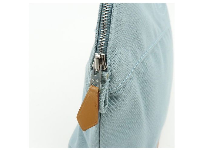 Hermès HERMES Bolide Pouch MM Beauty case in cotone e pelle Azzurro Marrone - vista 15