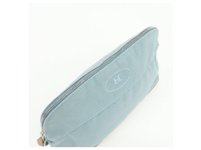 Hermès HERMES Bolide Pouch MM Beauty case in cotone e pelle Azzurro Marrone - vista 16