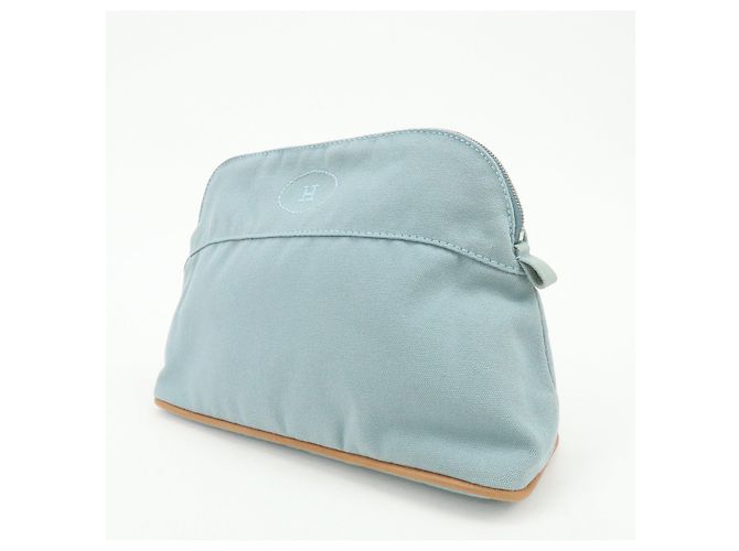 Hermès HERMES Bolide Pouch MM Beauty case in cotone e pelle Azzurro Marrone - vista 3