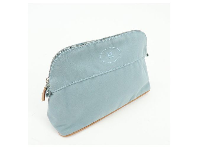 Hermès HERMES Bolide Pouch MM Beauty case in cotone e pelle Azzurro Marrone - vista 4