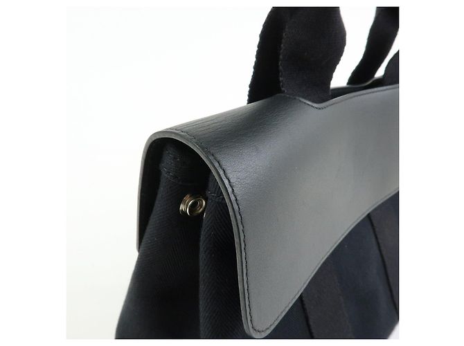 Hermès HERMES Valparaiso PM Toile Chevron Tote Bag Hand Bag Black - vista 13