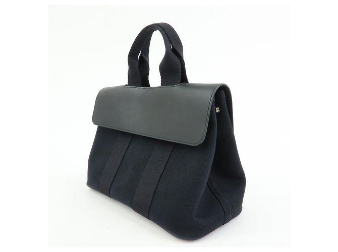 Hermès HERMES Valparaiso PM Toile Chevron Tote Bag Hand Bag Black - vista 3