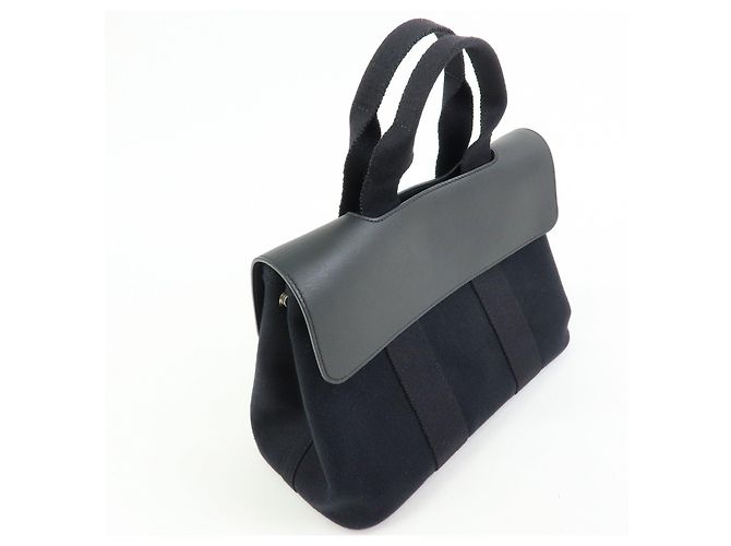 Hermès HERMES Valparaiso PM Toile Chevron Tote Bag Hand Bag Black - vista 4