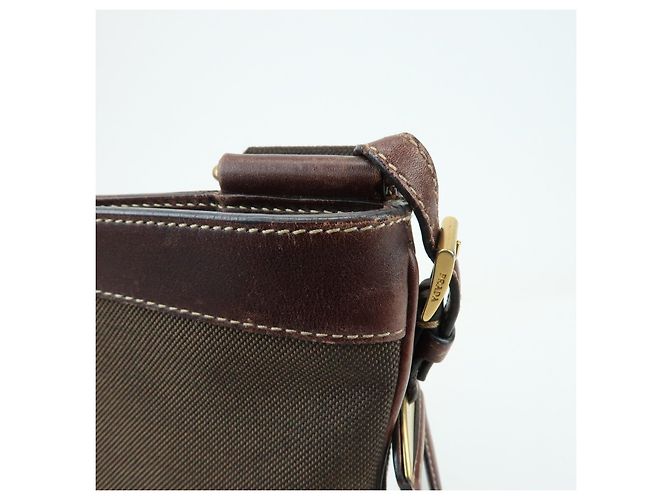 Borsa a tracolla e spalla in pelle e jacquard con logo PRADA Marrone BT0537 - vista 14