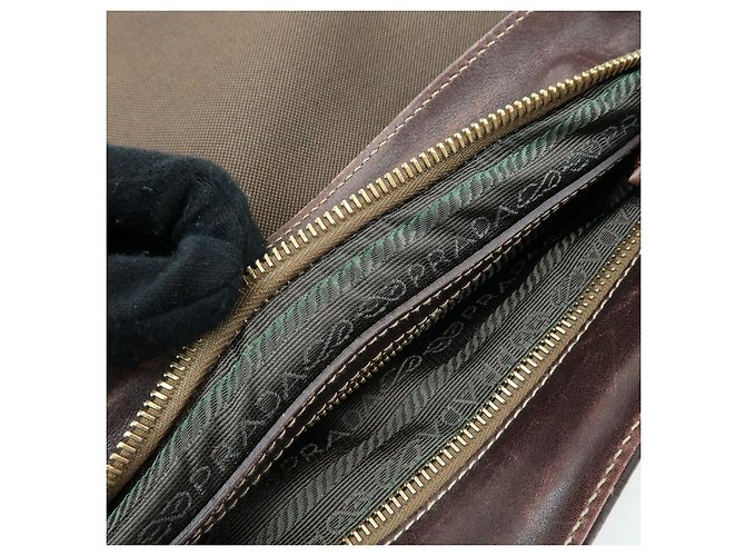 Borsa a tracolla e spalla in pelle e jacquard con logo PRADA Marrone BT0537 - vista 21