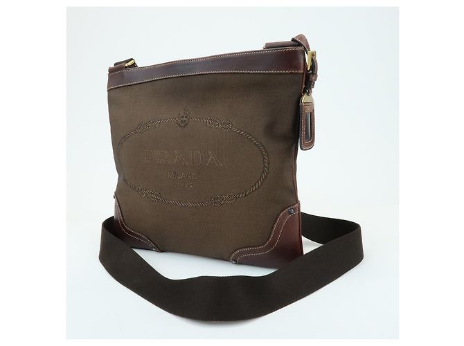 Borsa a tracolla e spalla in pelle e jacquard con logo PRADA Marrone BT0537 - vista 3