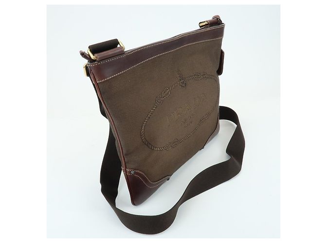 Borsa a tracolla e spalla in pelle e jacquard con logo PRADA Marrone BT0537 - vista 4