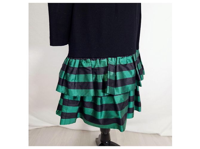 Guy Laroche Abito in Seta e Lana Nero e Verde - vista 10