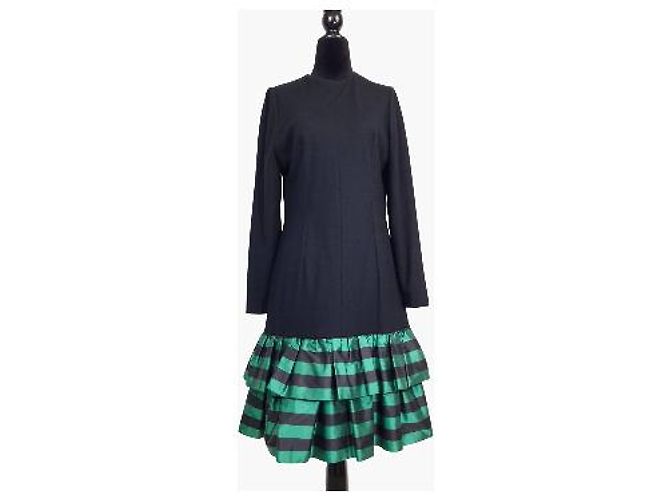Guy Laroche Abito in Seta e Lana Nero e Verde - vista 2