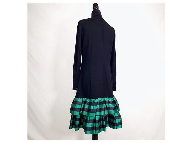Guy Laroche Abito in Seta e Lana Nero e Verde - vista 6