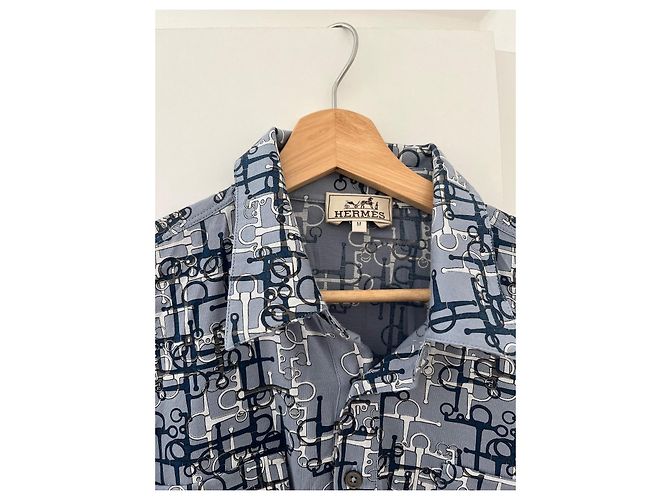 Hermès Hermes Camicia Stampata in Cotone Blu - vista 3