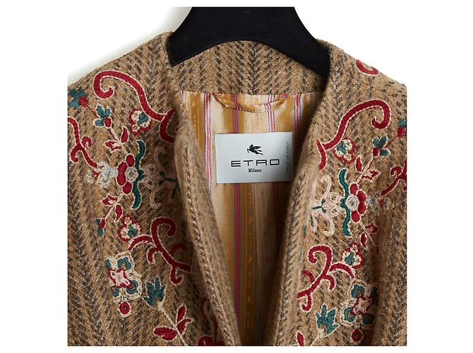 Abrigo Etro Pre Fall 2021 de Lana Beige Camel Bordado - vista 2