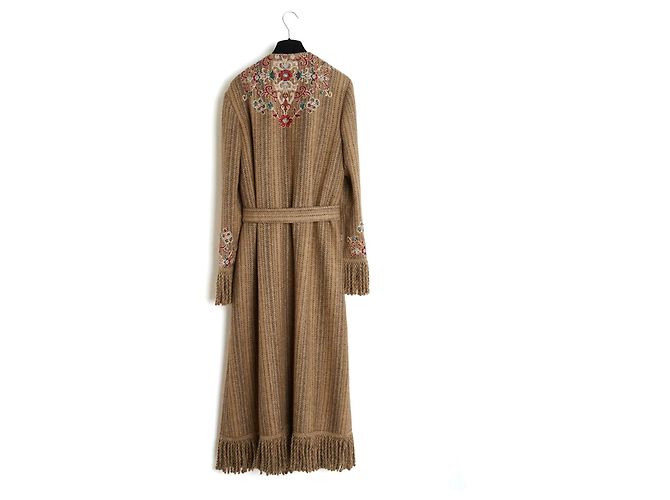 Abrigo Etro Pre Fall 2021 de Lana Beige Camel Bordado - vista 5