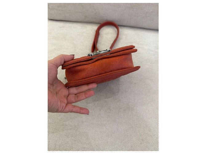 Chanel Boy Flap Borsa a Tracolla in Camoscio Arancione - vista 10