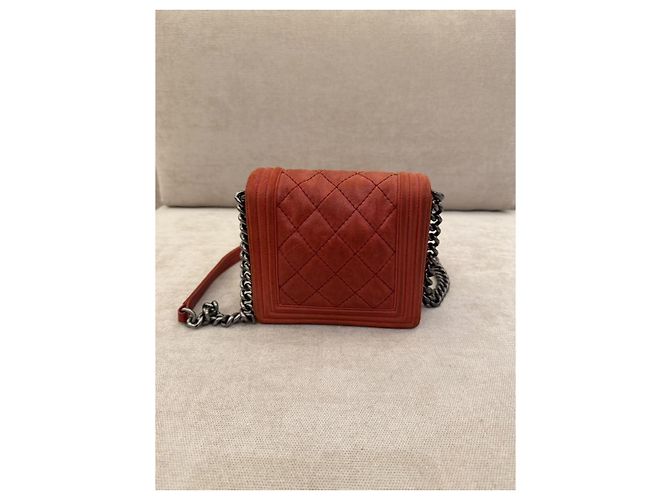 Chanel Boy Flap Borsa a Tracolla in Camoscio Arancione - vista 2