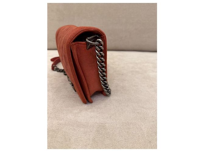 Chanel Boy Flap Borsa a Tracolla in Camoscio Arancione - vista 3