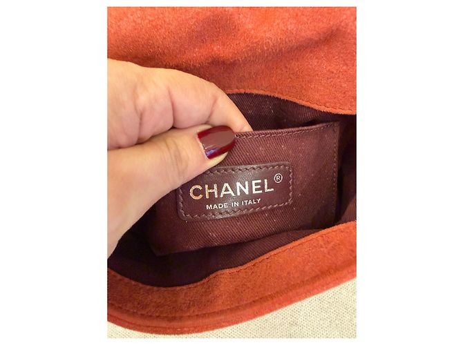 Chanel Boy Flap Borsa a Tracolla in Camoscio Arancione - vista 6