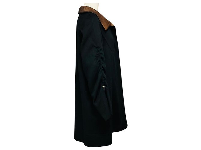 Akris Black / Copper Metallic Reversible Wool and Angora Coat - view 2