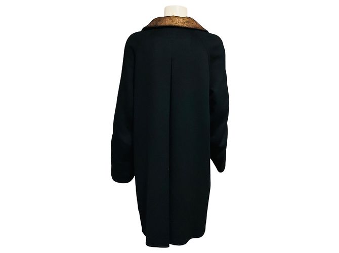 Akris Black / Copper Metallic Reversible Wool and Angora Coat - view 3