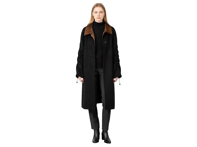 Akris Black / Copper Metallic Reversible Wool and Angora Coat - view 5