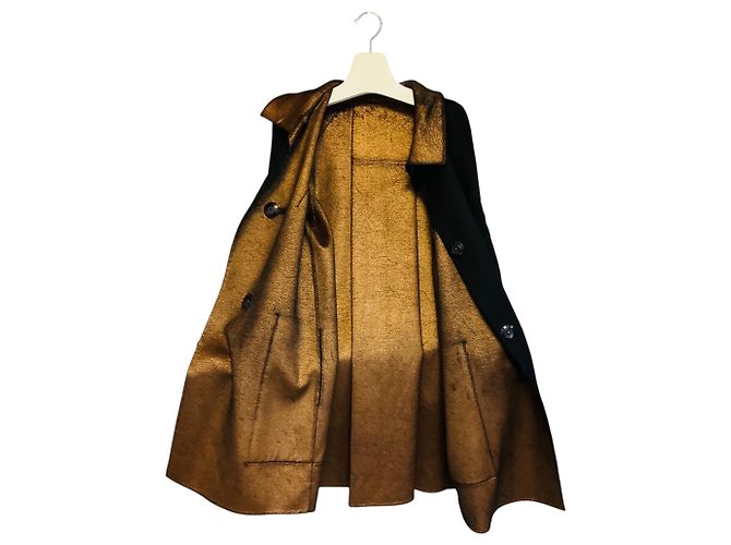 Akris Black / Copper Metallic Reversible Wool and Angora Coat - view 6