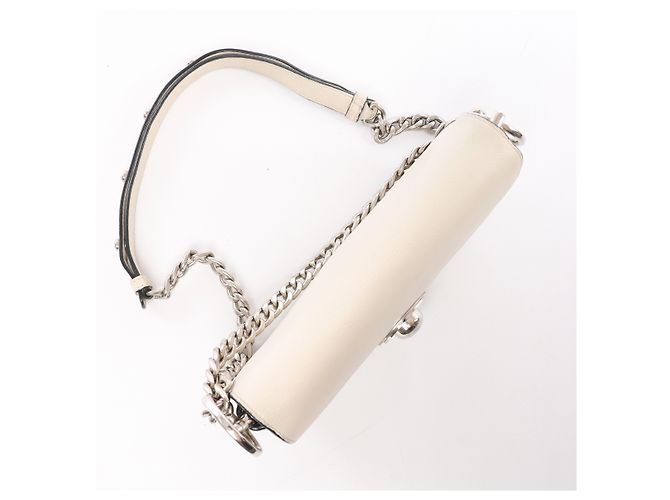 Borsa a tracolla con catena Prada Arcade Glace in pelle bianca - vista 7
