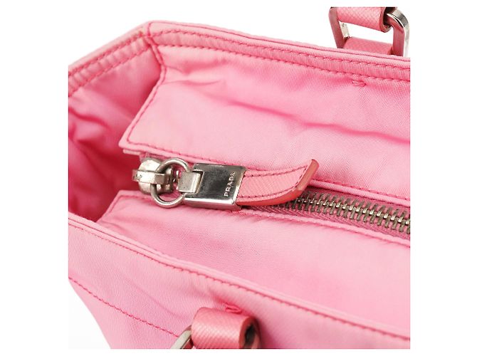 Prada Borsa Tote B6242 in nylon Tessuto Saffiano rosa - vista 11