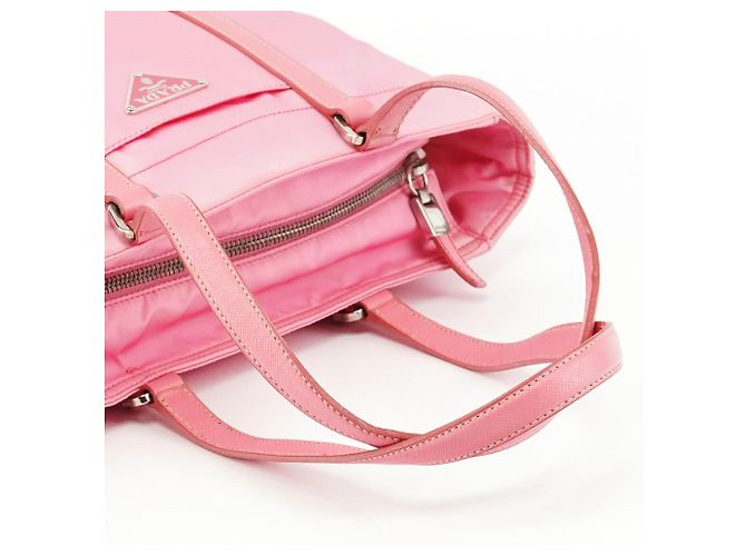Prada Borsa Tote B6242 in nylon Tessuto Saffiano rosa - vista 9