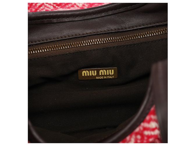 Miu Miu Borsa a tracolla RR0599 Chevron Twin Red in lana - vista 10