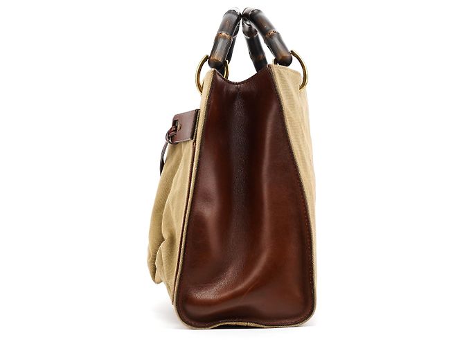 Bamboo Gucci 109138 Borsa con manico in bambù in tela kaki - vista 2